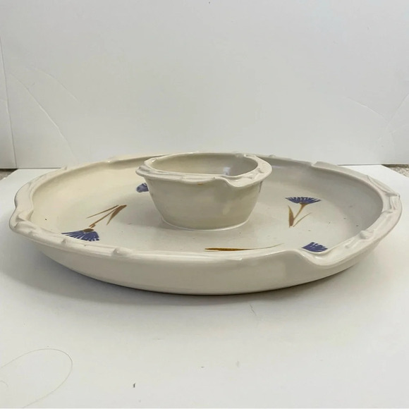 Floral Ceramic Chip and Dip Platter Vegetable Tray Handmade - Picture 7 of 11